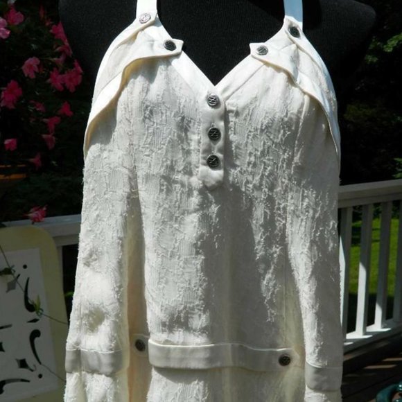 Zac Posen Textured Ivory Silk Chiffon Knee Length Cocktail Halter Dress, Size 2 - Picture 2 of 12